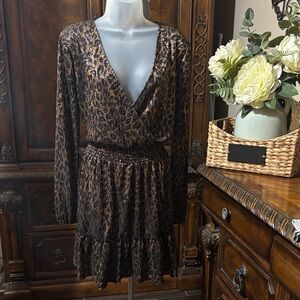 Michael Kors Leopard Print (metallic stretch)Midi Dress